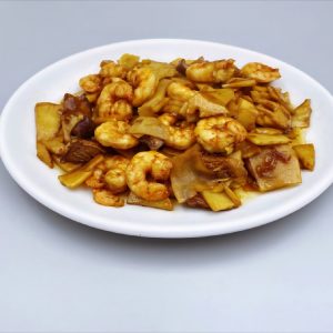 44. Gambas con bambú y setas chinas
